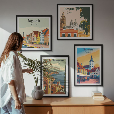Set de cuadros modernos para salón Arquitectura de ciudades costeras