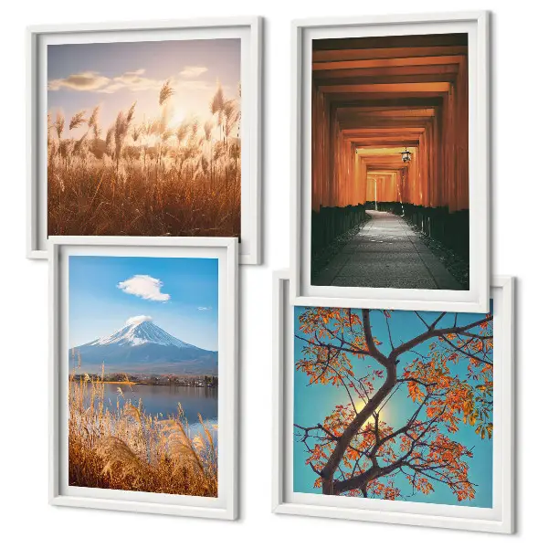 Set de 4 cuadros para salón con motivos de paisajes naturales japoneses