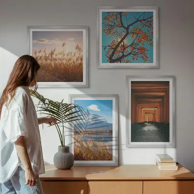 Set de 4 cuadros para salón con motivos de paisajes naturales japoneses