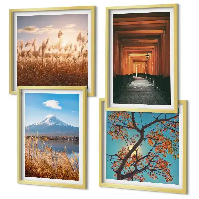 Set de 4 cuadros para salón con motivos de paisajes naturales japoneses