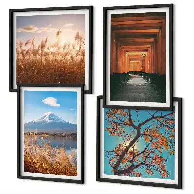 Set de 4 cuadros para salón con motivos de paisajes naturales japoneses