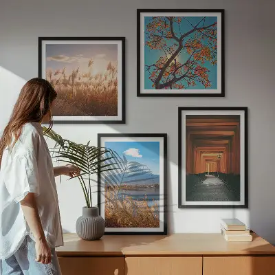 Set de 4 cuadros para salón con motivos de paisajes naturales japoneses