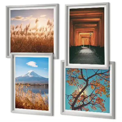 Set de 4 cuadros para salón con motivos de paisajes naturales japoneses