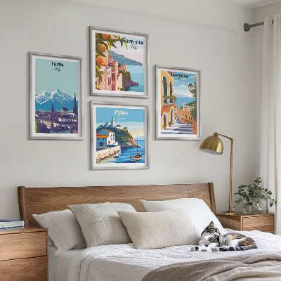 Galería de pared Ilustraciones coloridas de ciudades retro