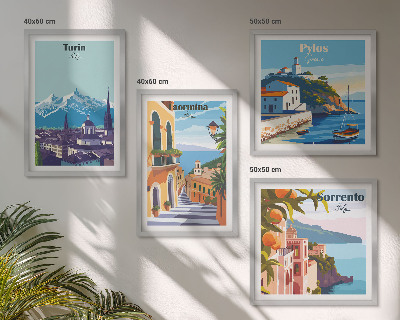 Galería de pared Ilustraciones coloridas de ciudades retro