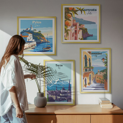 Galería de pared Ilustraciones coloridas de ciudades retro