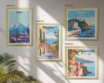 Galería de pared Ilustraciones coloridas de ciudades retro