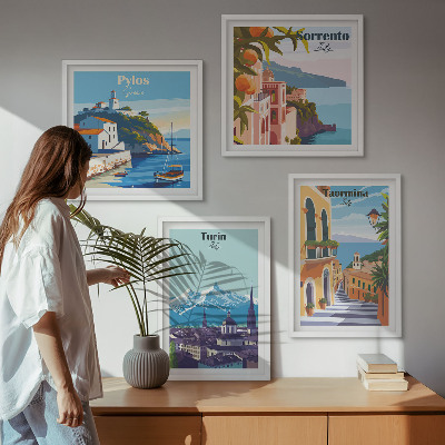 Galería de pared Ilustraciones coloridas de ciudades retro