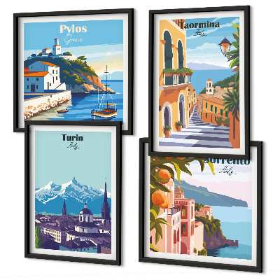Galería de pared Ilustraciones coloridas de ciudades retro