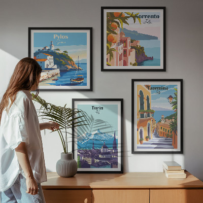 Galería de pared Ilustraciones coloridas de ciudades retro
