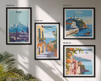 Galería de pared Ilustraciones coloridas de ciudades retro