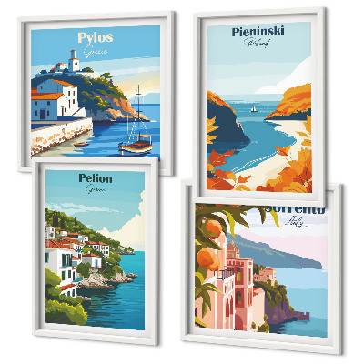 Set de cuadros modernos para salón Paisajes retro con un estilo pintoresco.
