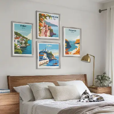 Set de cuadros modernos para salón con paisajes retro de estilo pintoresco