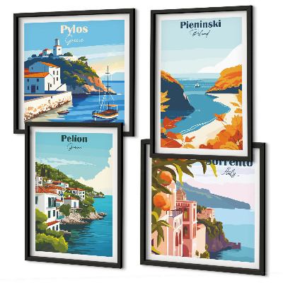 Set de cuadros modernos para salón Paisajes retro con un estilo pintoresco.