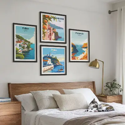 Set de cuadros modernos para salón con paisajes retro de estilo pintoresco