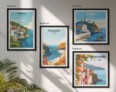 Set de cuadros modernos para salón con paisajes retro de estilo pintoresco