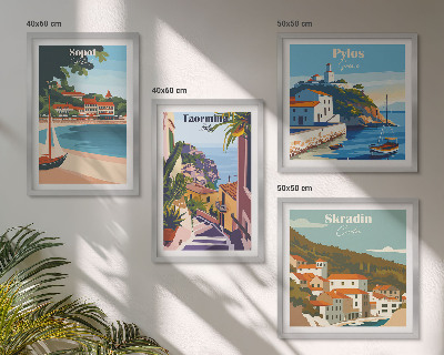 Set de 4 cuadros para salón Ilustraciones de pueblos costeros