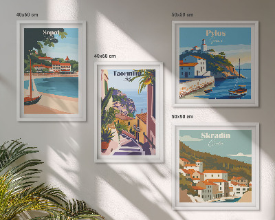 Set de 4 cuadros para salón Ilustraciones de pueblos costeros