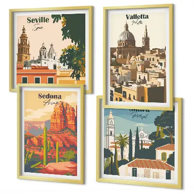 Galería de pared con paisajes urbanos retro de Sedona y Sintra