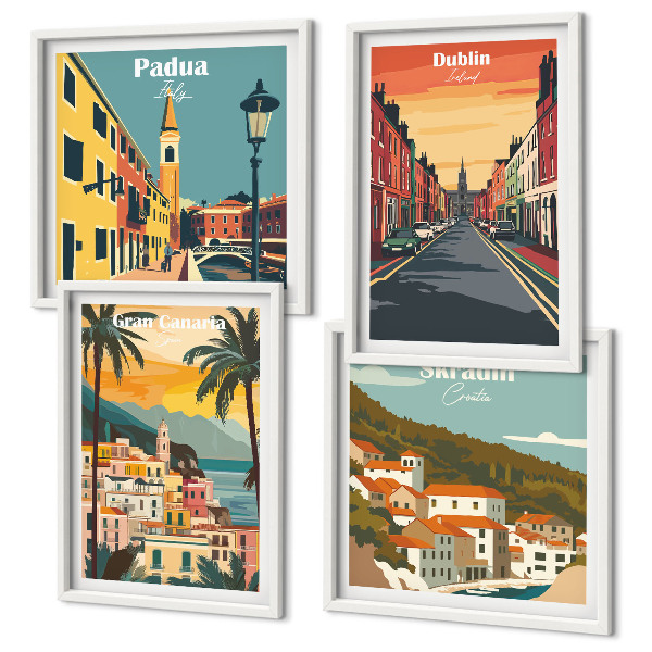 Set de cuadros modernos para salón Paisajes urbanos y naturales