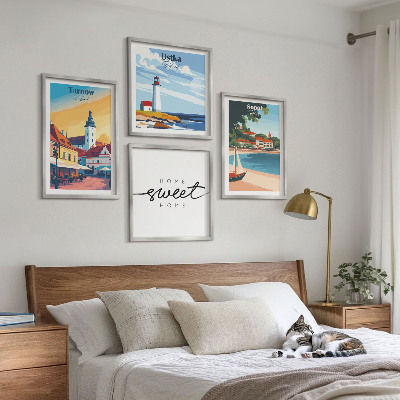 Set de 4 cuadros para salón Ciudades polacas Ustka Tarnów Sopot