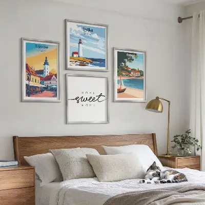 Set de 4 cuadros decorativos para salón con paisajes de ciudades polacas