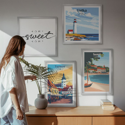 Set de 4 cuadros para salón Ciudades polacas Ustka Tarnów Sopot