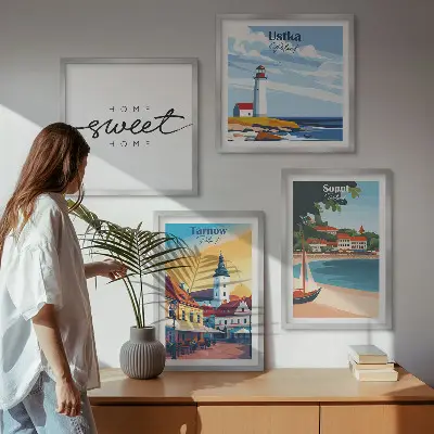 Set de 4 cuadros decorativos para salón con paisajes de ciudades polacas