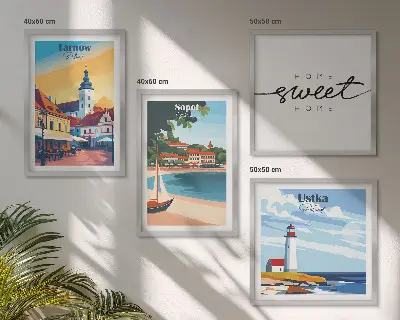 Set de 4 cuadros decorativos para salón con paisajes de ciudades polacas
