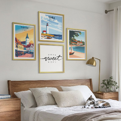 Set de 4 cuadros para salón Ciudades polacas Ustka Tarnów Sopot