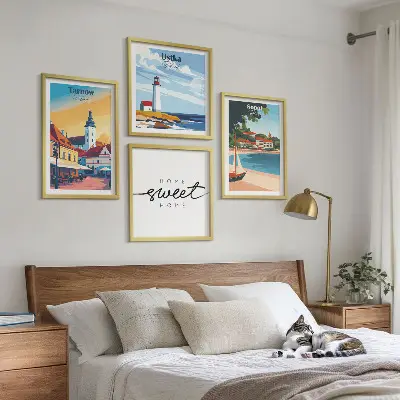 Set de 4 cuadros decorativos para salón con paisajes de ciudades polacas