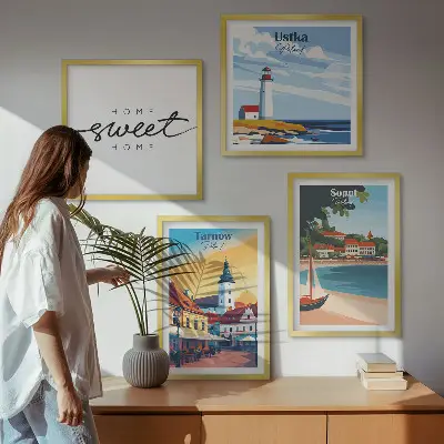Set de 4 cuadros decorativos para salón con paisajes de ciudades polacas