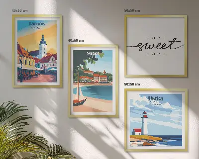 Set de 4 cuadros decorativos para salón con paisajes de ciudades polacas