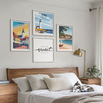 Set de 4 cuadros para salón Ciudades polacas Ustka Tarnów Sopot