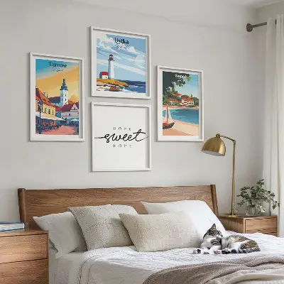 Set de 4 cuadros decorativos para salón con paisajes de ciudades polacas