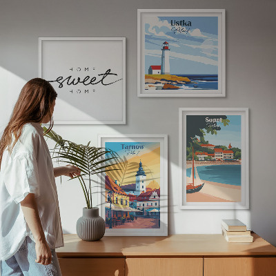 Set de 4 cuadros para salón Ciudades polacas Ustka Tarnów Sopot