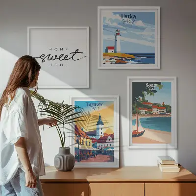 Set de 4 cuadros decorativos para salón con paisajes de ciudades polacas