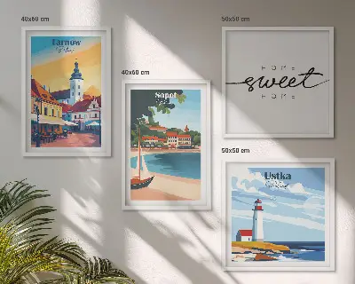 Set de 4 cuadros decorativos para salón con paisajes de ciudades polacas