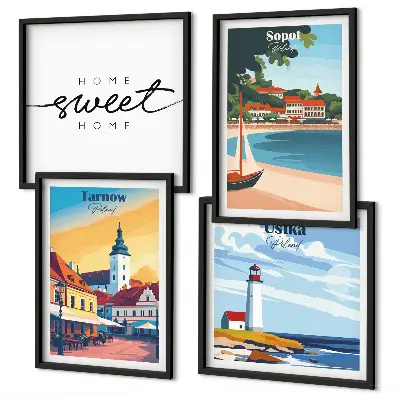 Set de 4 cuadros decorativos para salón con paisajes de ciudades polacas