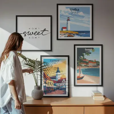 Set de 4 cuadros decorativos para salón con paisajes de ciudades polacas