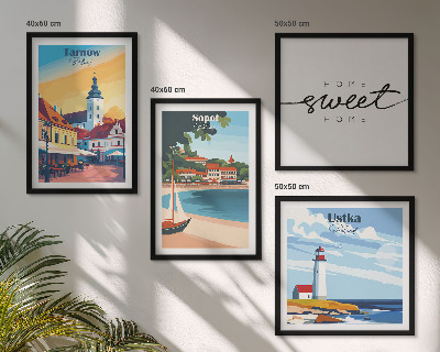 Set de 4 cuadros para salón Ciudades polacas Ustka Tarnów Sopot