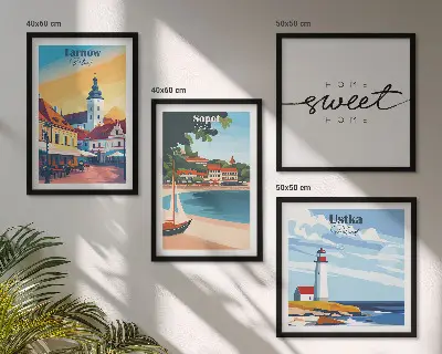 Set de 4 cuadros decorativos para salón con paisajes de ciudades polacas