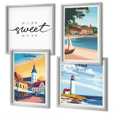Set de 4 cuadros decorativos para salón con paisajes de ciudades polacas