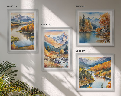 Set de cuadros modernos para salón Vistas de montaña, río, otoño