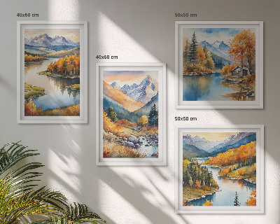 Set de cuadros modernos para salón Vistas de montaña, río, otoño