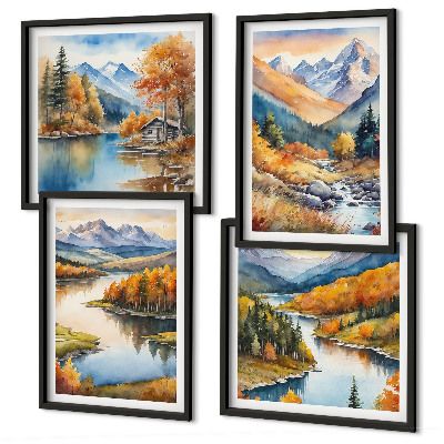 Set de cuadros modernos para salón Vistas de montaña, río, otoño