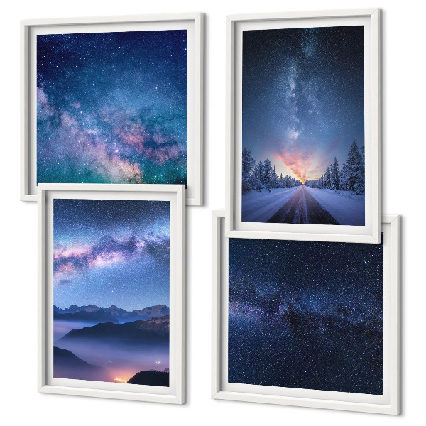 Set de cuadros modernos para salón cielo nocturno montañas invierno espacio