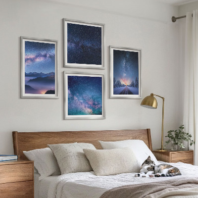 Set de cuadros modernos para salón cielo nocturno montañas invierno espacio