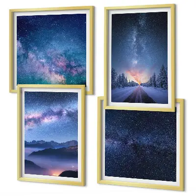 Set de cuadros modernos para salón con diseño de cielo nocturno con montañas nevadas y espacio