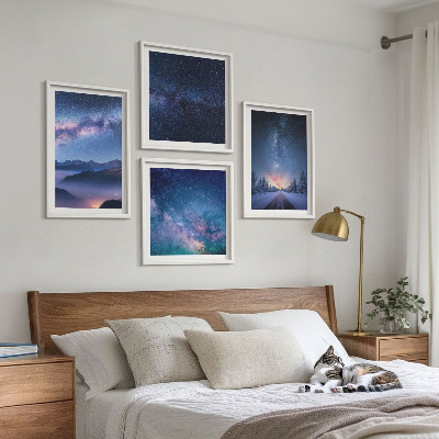 Set de cuadros modernos para salón cielo nocturno montañas invierno espacio